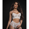Lacey Bustier Top, Garter Boyshort w/Stockings White O/S