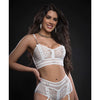 Lacey Bustier Top, Garter Boyshort w/Stockings White O/S