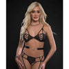 Caged Wired Bra, Garter Panty & Stockings Blackout O/S