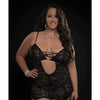 Lace Up Plunge Garter Slip, Stockings & Thong Blackout QN