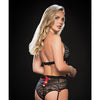 Divine Lace Up Garter Teddy w/Snap Crotch and Stockings Black O/S