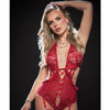 Divine Lace Up Garter Teddy w/Snap Crotch and Stocking Red O/S