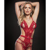 Strappy Garter Teddy w/Keyhole Cups & Stockings Red O/S