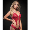 Strappy Frise Crotchless Garter Teddy & Stockings Red O/S