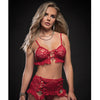 Laced Bra, Garter Skirt, Thong & Stockings Red O/S