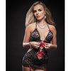 Cutout Lace Halter Dress w/Garters & Thong Black O/S