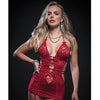Cutout Lace Halter Dress w/Garters & Thong Red O/S