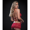 Cutout Lace Halter Dress w/Garters & Thong Red O/S