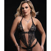 Open Halter Teddy w/Heart Clasp Black O/S