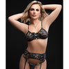 Lace Up Bra w/Heart Detail, Garter Belt & Thong Black O/S