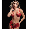 Strappy Underwire Bra, High Waist Boyshort & Stockings Red O/S