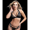 Wide Strap Halter Bra w/Cut Outs & Thong Black O/S
