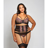 Jacquard Lace, Fine Mesh, Waist Cincher Garter & Thong Fuchsia/Black 3X