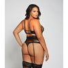 Jacquard Lace, Fine Mesh, Waist Cincher Garter & Thong Fuchsia/Black 3X
