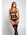 Jacquard Lace, Fine Mesh, Waist Cincher Garter & Thong Fuchsia/Black SM