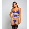 Galloon Lace & Microfiber Bra, Waist Cincher & G-String Purple/Beige MD
