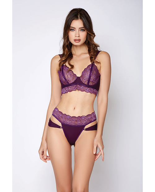 Cross Dye Lace & Microfiber Bra Set & Panty Purple LG