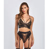 Everly Dot Mesh & Galloon Lace Strappy Bra, Garterbelt & Hipster Panty Black XL