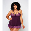 Cross Dye Lace & Microfiber Babydoll & G-String Purple 3X