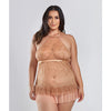 Amber Halter Lace Babydoll w/Tiered Pleated Mesh Skirt Hem & G-String Brown 1X