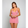Galloon Lace & Fine Mesh Babydoll & G-String - Pink