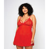 Galloon Lace & Fine Mesh Babydoll & G-String Red 1X