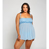 Lace & Fine Mesh Babydoll & Mesh G-String - Light Blue