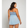 Lace & Fine Mesh Babydoll & Mesh G-String - Light Blue