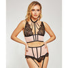 Estrella Lace & Stretch Sateen Bra & Garter Set - Pink/Black