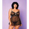 Soft Mesh Babydoll & G-String Black 2X