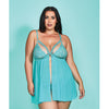 Riley Eyelash Lace Soft Cup Babydoll & Panty Teal 3X