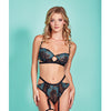 Emmalyn Mesh & Galloon Lace Underwire Bra & High Waist Garter Panty Black/Blue XL