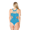Patterned & Slashed Halter Knit Teddy Teal O/S