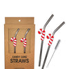 Holiday Candy Cane Reusable Stainless Steel (Dishwasher Safe) Straws - Pack of 2