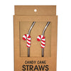 Holiday Candy Cane Reusable Stainless Steel (Dishwasher Safe) Straws - Pack of 2