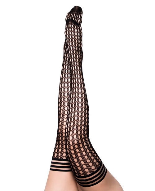 Kix'ies Mimi Dot Fishnet Polka Dot Thigh High - Black