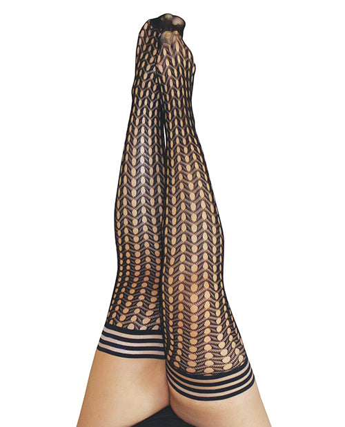 Kix'ies Mimi Dot Fishnet Polka Dot Thigh High - Black