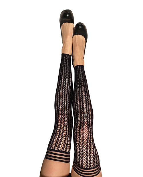 Kix'ies Lindsay Footless Fishnet Stripe Thigh Highs Black