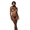 Lust PU Leather Luna Collared Bra w/Mouth Gag & Attached Nipple Clamps Black O/S