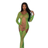 Seamless Fishnet Gartered Catsuit Lime O/S