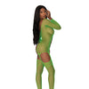 Seamless Fishnet Gartered Catsuit Lime O/S
