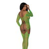Seamless Fishnet Gartered Catsuit Lime O/S