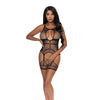 Seamless Halter Merry Widow w/Thigh Cuffs Black O/S