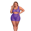 Sheer Mesh Underboob Dress & Crotchless G-String Purple QN