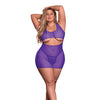 Sheer Mesh Underboob Dress & Crotchless G-String Purple QN