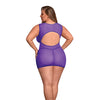 Sheer Mesh Underboob Dress & Crotchless G-String Purple QN