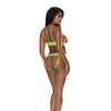 Strap-Tease Bra & Crotchless Panty Neon Yellow L/XL