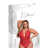 Risqué Business Lace & Mesh Teddy w/Snap Crotch Red QN