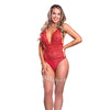 Risqué Business Lace & Mesh Teddy w/Snap Crotch Red S/M