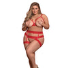 Risqué Business Cupless Bra, Garter & Crotchless Panty Red QN